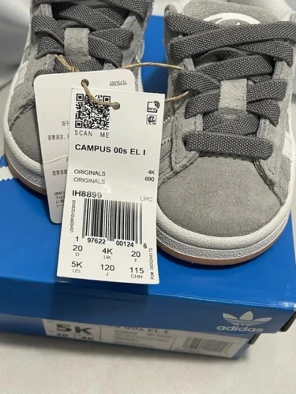 Adidas Originals Campus 00s EL Toddler Shoes Gray White Suede Gum Sole Size 5K